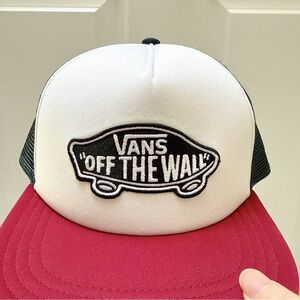 Vans Two-Tone Trucker Cap in White, Black & Red